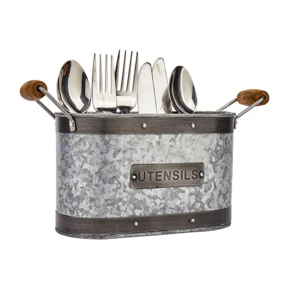 Large Utensil Holder with Compartments - Grey