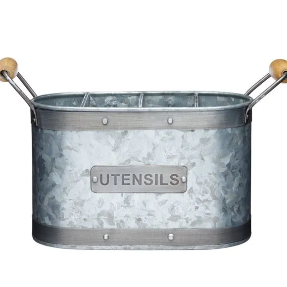 Large Utensil Holder with Compartments - Grey