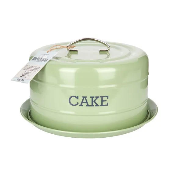 Round Cake Storage Tin with Handle - Sage, Metal