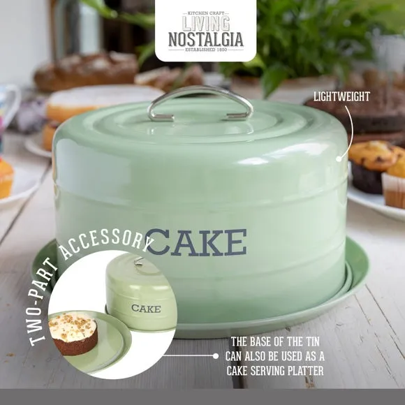 Round Cake Storage Tin with Handle - Sage, Metal