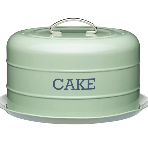 Round Cake Storage Tin with Handle - Sage, Metal