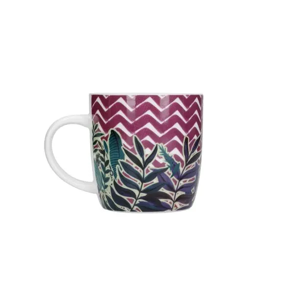 Set of 4 Mugs Floral Chevron - Purple, Stoneware