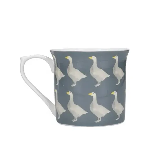 Set of 4 Mugs with Goose Design - Green, Bone China