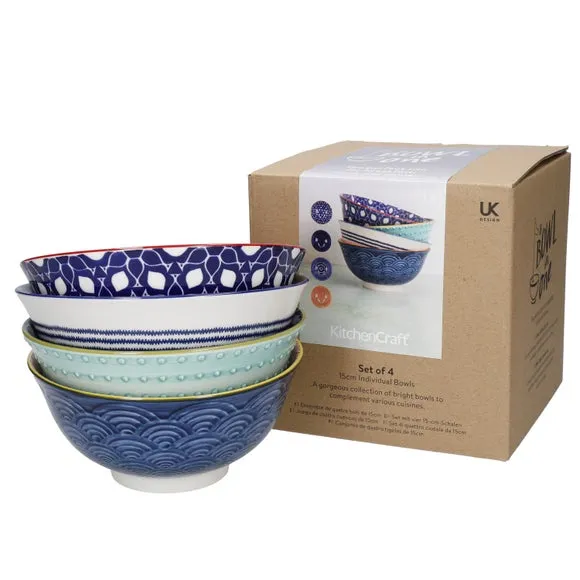 Set of 4 Serving Bowls - Blue, Ceramic