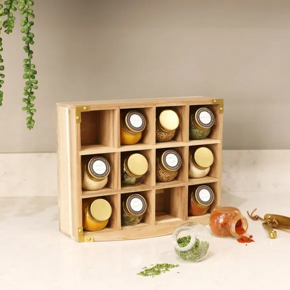 12-Jar Spice Rack with Jars - Brown, Acacia image