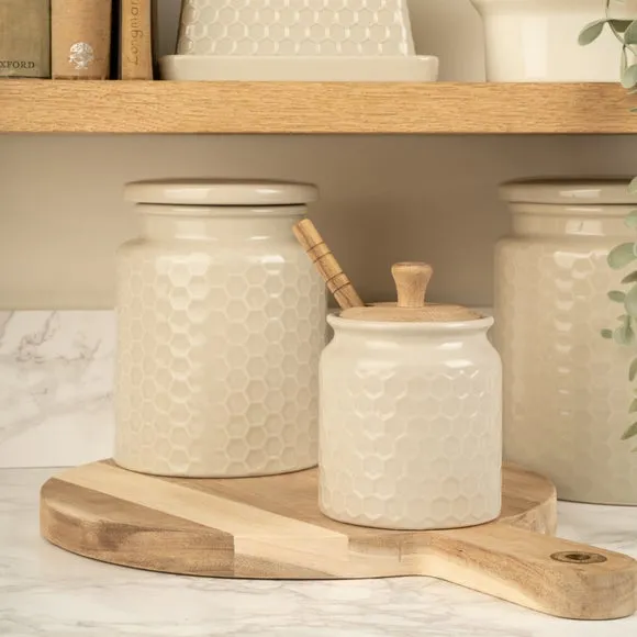 Kitchen Canister with Honeycomb Design - Grey