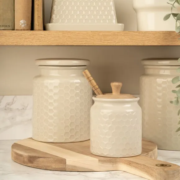 Kitchen Canister with Honeycomb Design - Grey