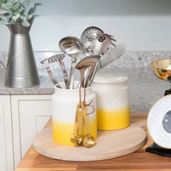 Kitchen Canister with Honeycomb Design - Yellow