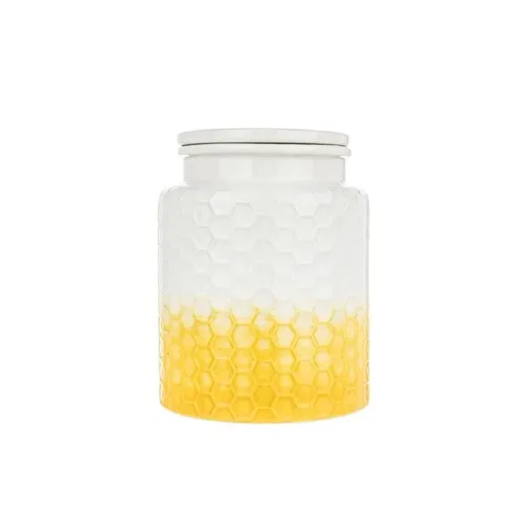 Kitchen Canister with Honeycomb Design - Yellow image