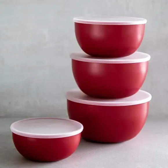 4-Piece Prep Bowl Set with Lids - Red image