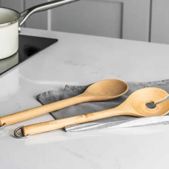 Salad Servers with Hook Storage - Beech Wood