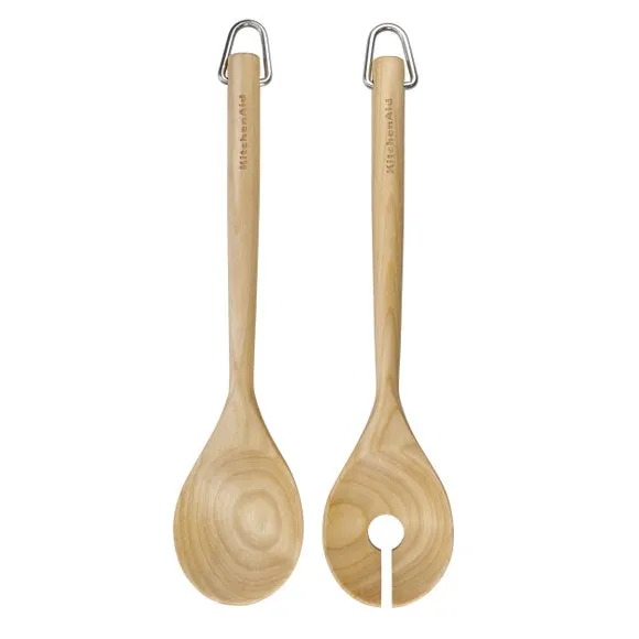 Salad Servers with Hook Storage - Beech Wood
