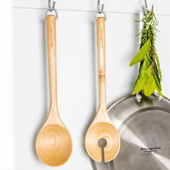 Salad Servers with Hook Storage - Beech Wood image