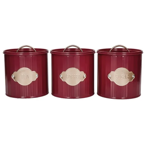 3-Piece Canister Set Airtight - Burgundy, Metal