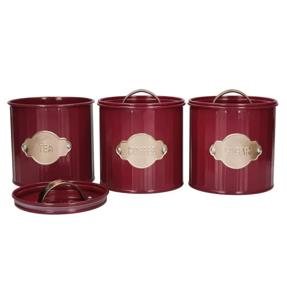 3-Piece Canister Set Airtight - Burgundy, Metal