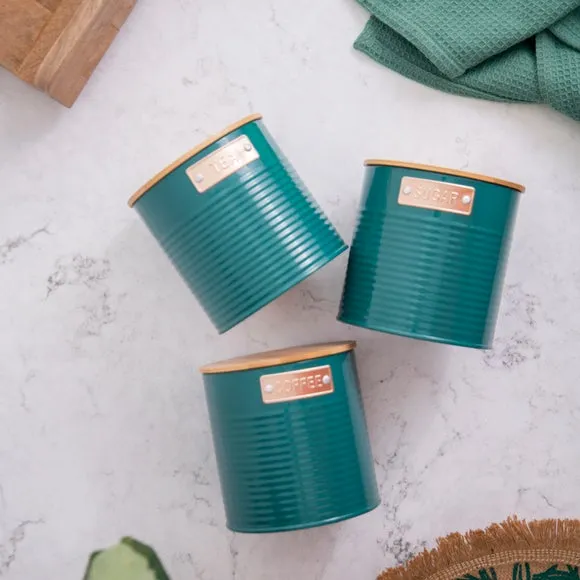 3-Piece Canister Set Airtight - Teal, Metal