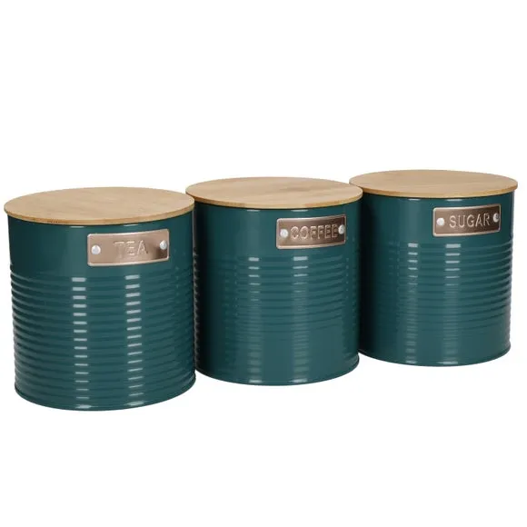 3-Piece Canister Set Airtight - Teal, Metal