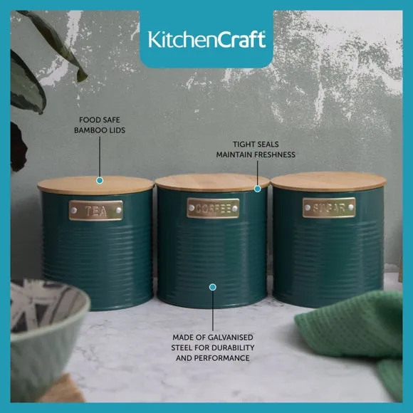 3-Piece Canister Set Airtight - Teal, Metal