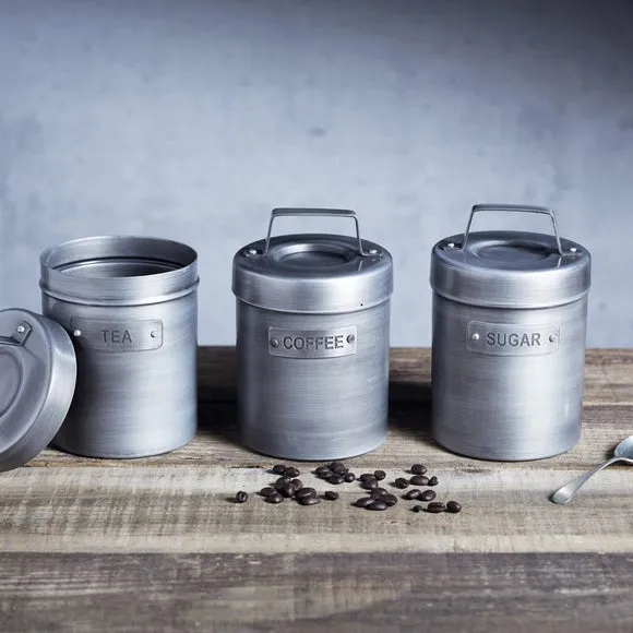 3-Piece Canister Set Tea Coffee Sugar - Silver image