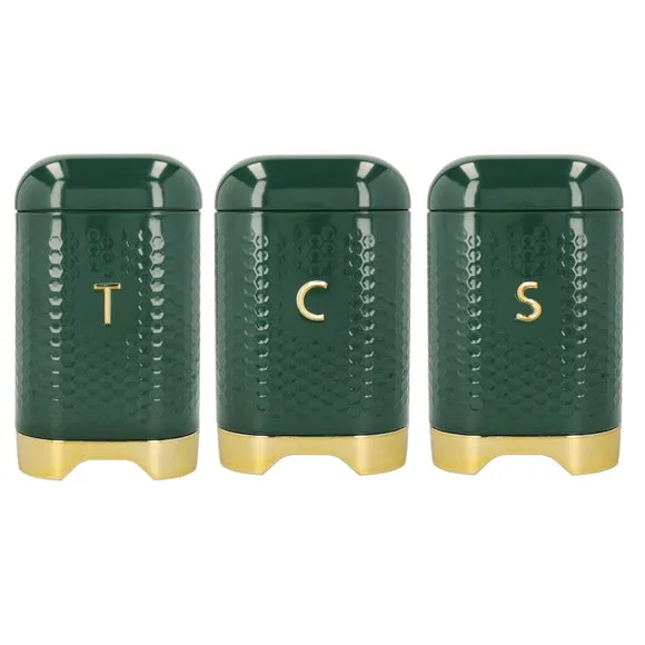 3-Piece Canister Set with Labels - Green, Steel