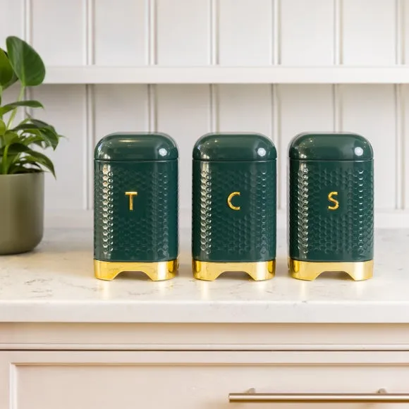 3-Piece Canister Set with Labels - Green, Steel