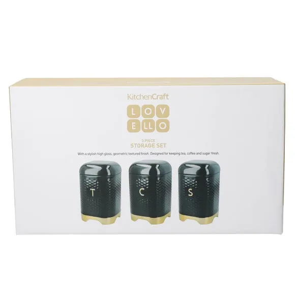 3-Piece Canister Set with Labels - Green, Steel
