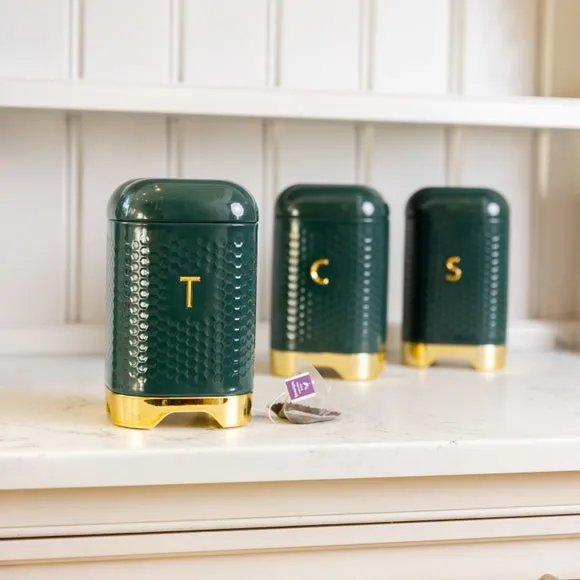 3-Piece Canister Set with Labels - Green, Steel image