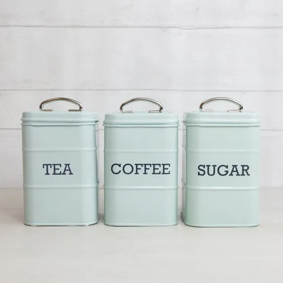 3-Piece Canister Set with Lids - Blue, Metal