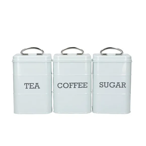 3-Piece Canister Set with Lids - Blue, Metal