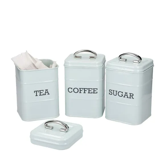 3-Piece Canister Set with Lids - Blue, Metal