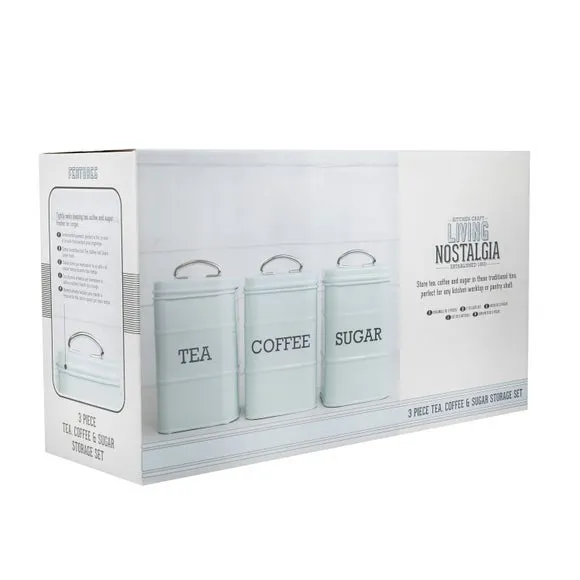 3-Piece Canister Set with Lids - Blue, Metal