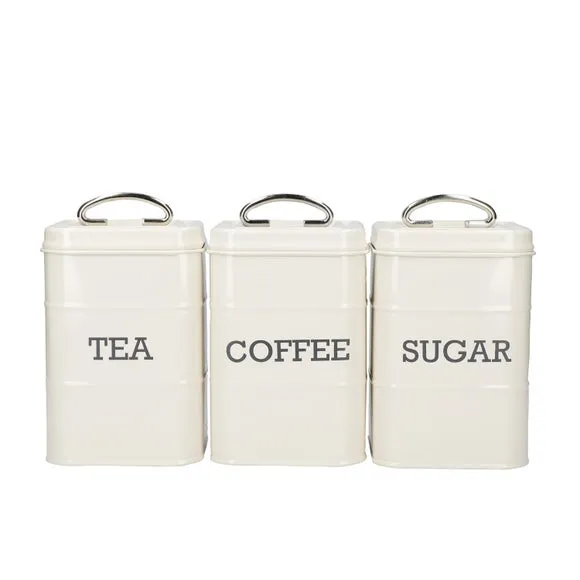 3-Piece Canister Set with Lids - Cream, Metal
