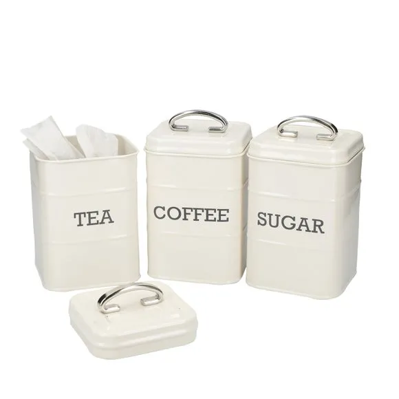 3-Piece Canister Set with Lids - Cream, Metal