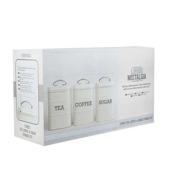 3-Piece Canister Set with Lids - Cream, Metal