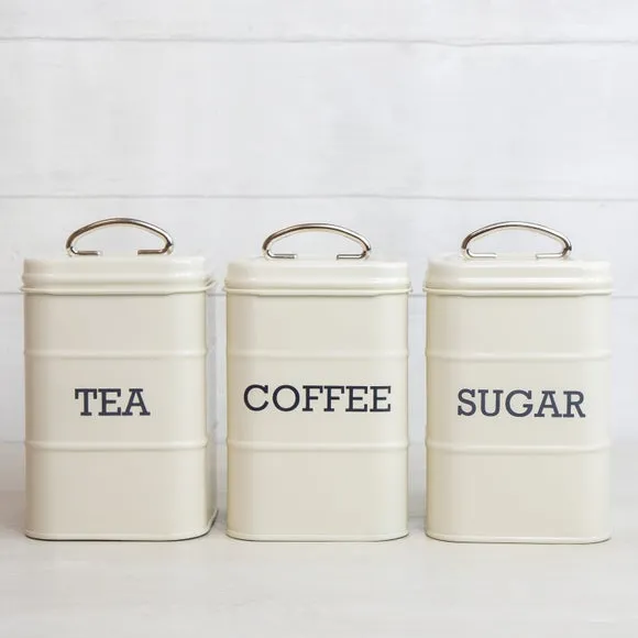 3-Piece Canister Set with Lids - Cream, Metal