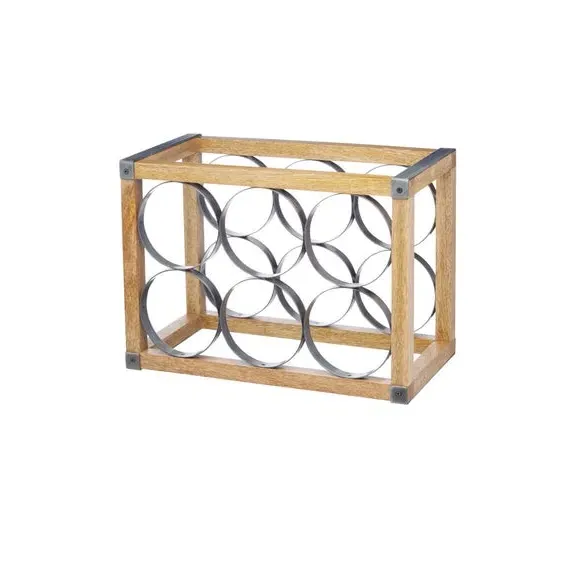 6-Bottle Wine Rack - Silver, Mango Wood