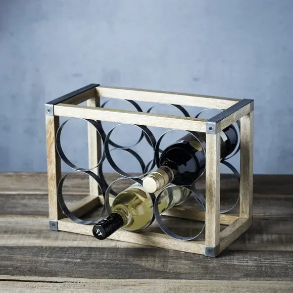6-Bottle Wine Rack - Silver, Mango Wood image