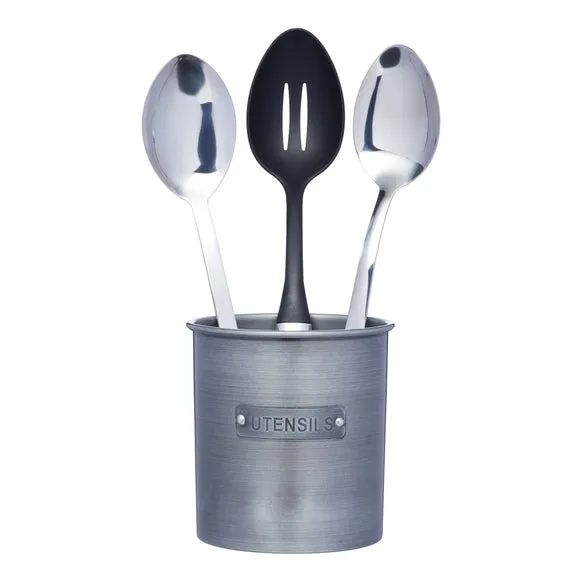 Metal Utensil Holder - Silver, Iron