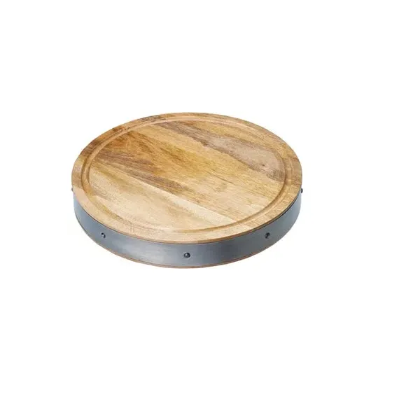 Round Butchers Block with Iron Edge - Brown, Mango Wood image