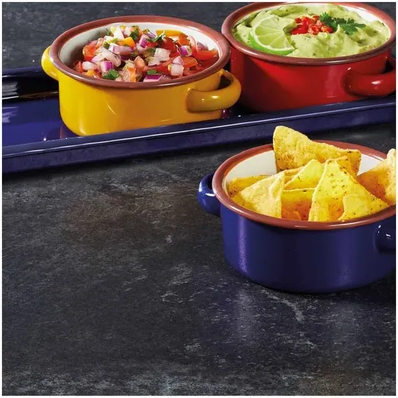 Set of 3 Dip Bowls with Tray - Multicolor, Enamel