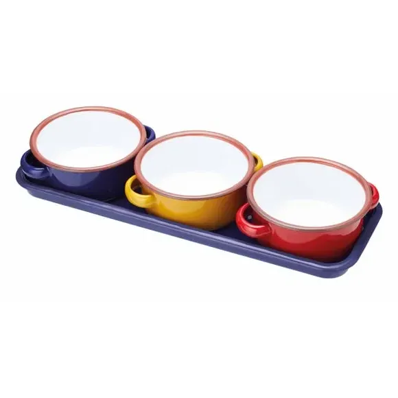 Set of 3 Dip Bowls with Tray - Multicolor, Enamel image