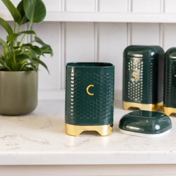 Square Storage Canister with Lid - Green, Steel