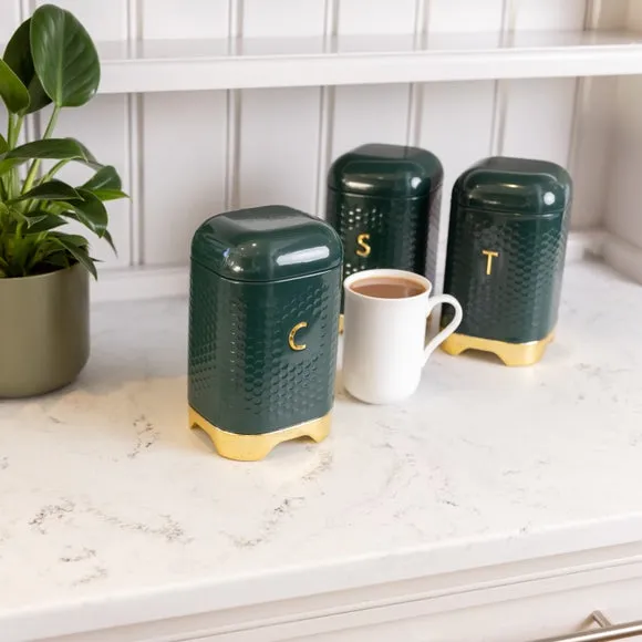 Square Storage Canister with Lid - Green, Steel
