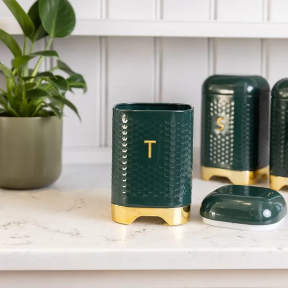 Square Storage Canister with Lid - Green, Steel