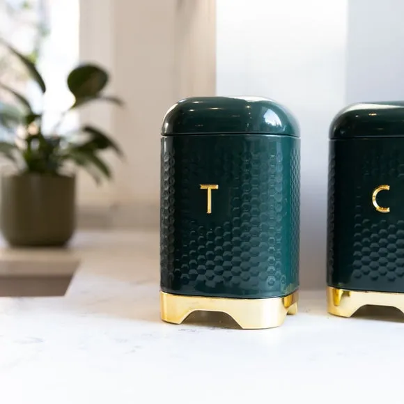 Square Storage Canister with Lid - Green, Steel