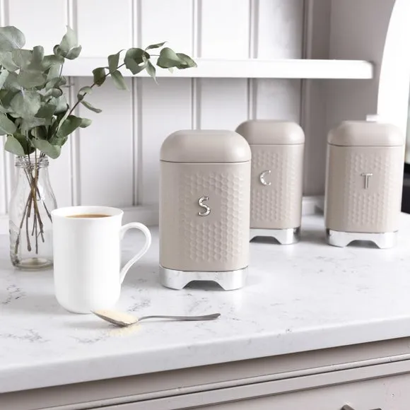 Square Storage Canister with Lid - Latte, Steel