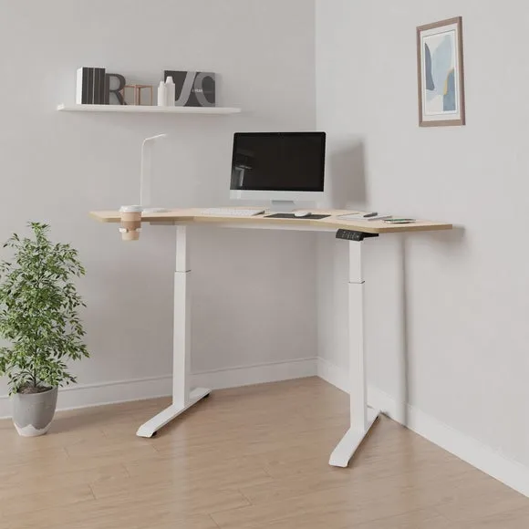 Corner Height Adjustable Desk - Ash, Plywood