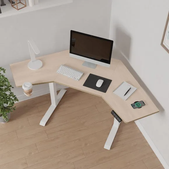 Corner Height Adjustable Desk - Ash, Plywood