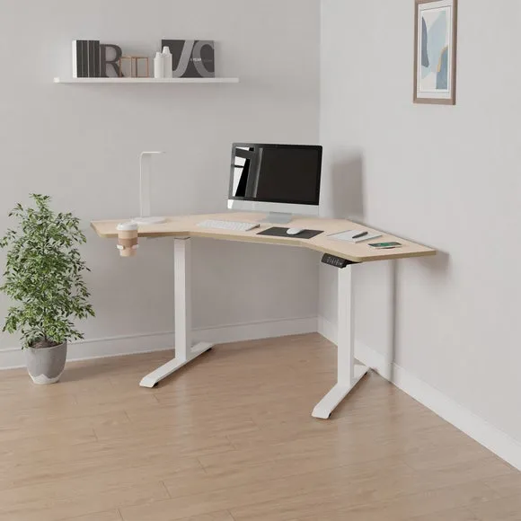 Corner Height Adjustable Desk - Ash, Plywood