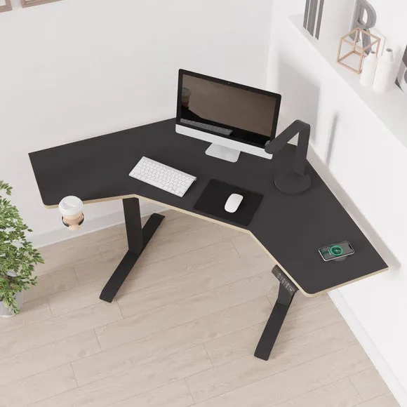 Corner Height Adjustable Desk - Black, Plywood